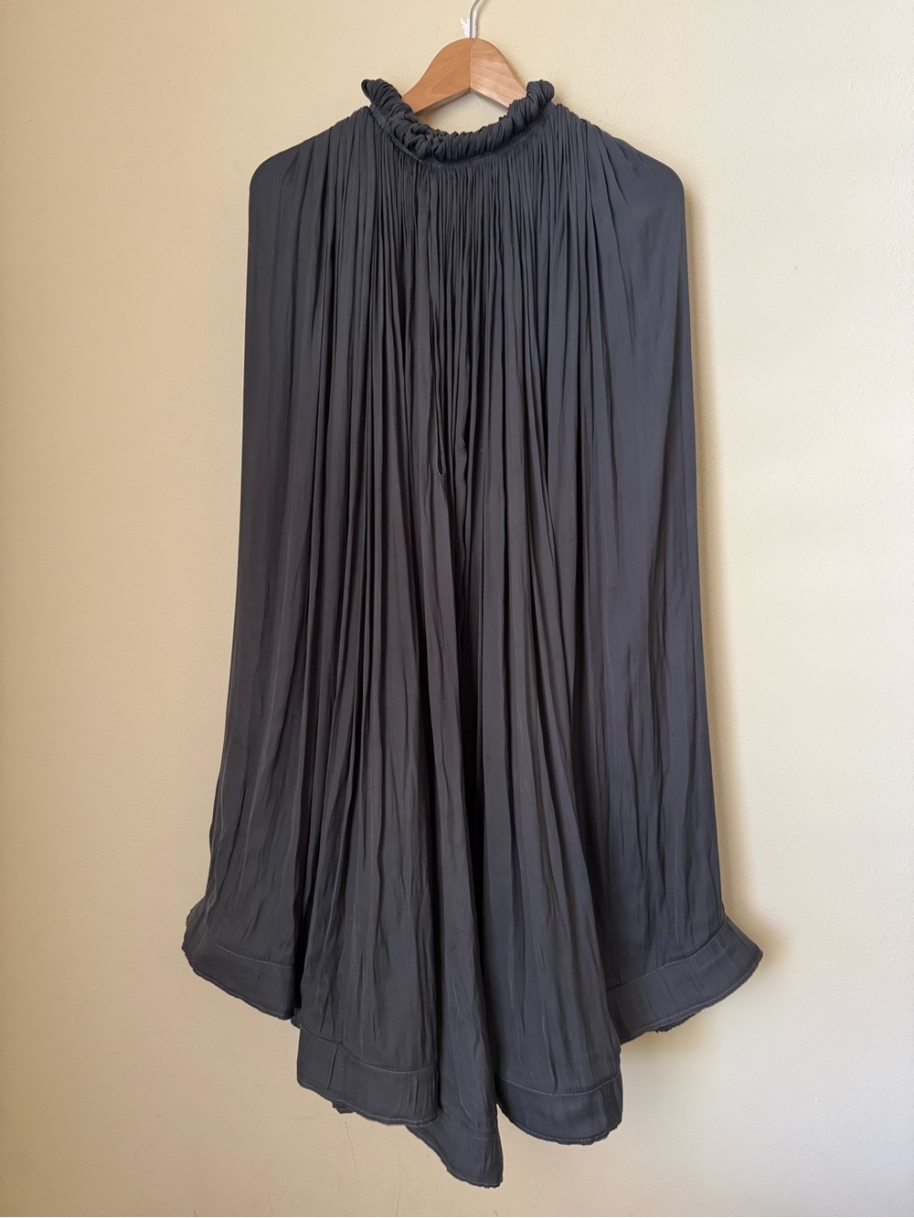 Lanvin Pleated Gathered Charmeuse Dress Grey Size 38